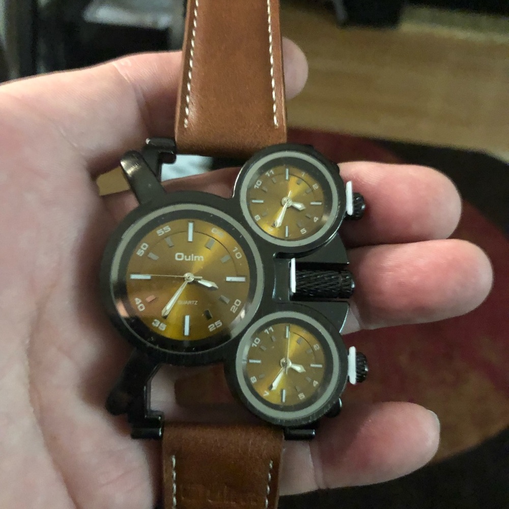 New Oulm Multi-Dial Watch with Brown Strap